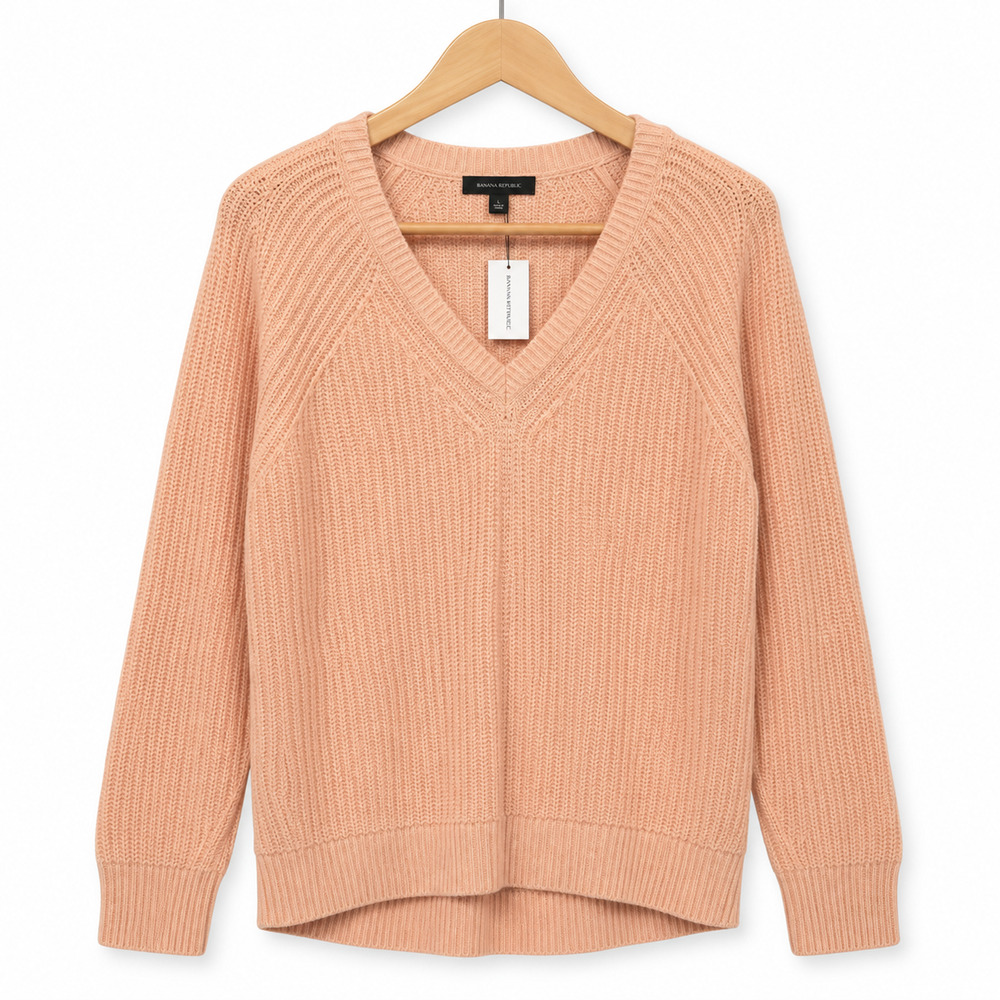 Ann Taylor Sweater Womens XL Peach Chunky Knit V-Neck Wool Cashmere Blend NWT